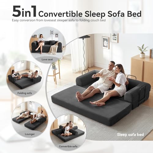 79" Convertible Sofa Bed, Couch for Living Room (Black)