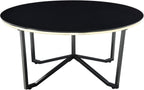 3pc Round Coffee and End Tables Set Black Tempered Glass Top Metal Frame | Includes 1 cocktail table and 2 end tables with black tempered glass tops
