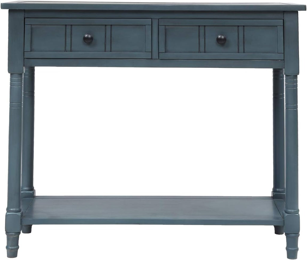 MERITLINE Wood Console Table for Entryway Console Table with Storage Sofa Table Entryway Table with 2 Drawers and Bottom Shelf (Navy)