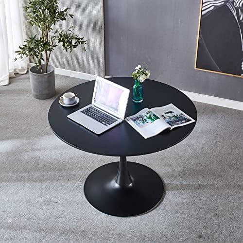 42" Tulip Table for 4-6 Persons Modern Round Dining Room Table, Mid-Century Modern Black Small Kitchen Table with MDF Wooden Top, Leisure Coffee Table for Living Room, Dining Room, Office