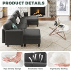 Modular Sectional Sofa 6 Seaters Modular Sleeper Sofa Couch | Comfy Sectionals Couches Bed, Convertible Sofas with Ottomans, Sectional Couches for Living Room, Dark Gray