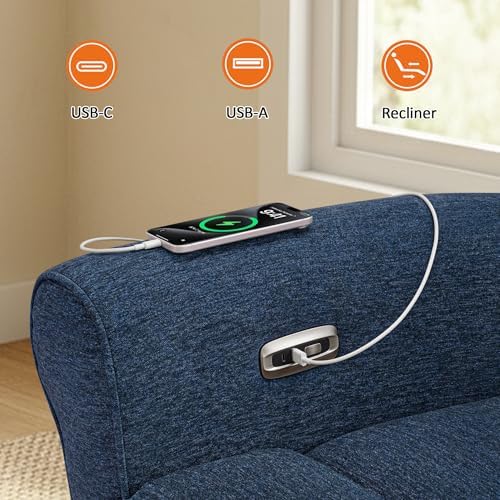 MCombo 87.8" Wall Hugger Power Reclining Sofa with Drop Down Table, 3-Seater Recliner Couch for Small Spaces Living Room RV, USB Ports, Fabric PR635M3 (Navy Blue)