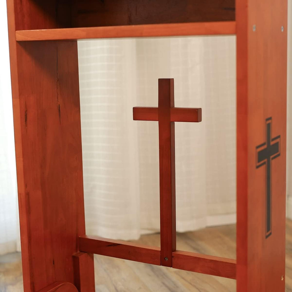 Prayer Bench Stool Table, Wooden Church Prayer Chair Padded Kneeler Shelf Folding Chair for Kneeling at Home