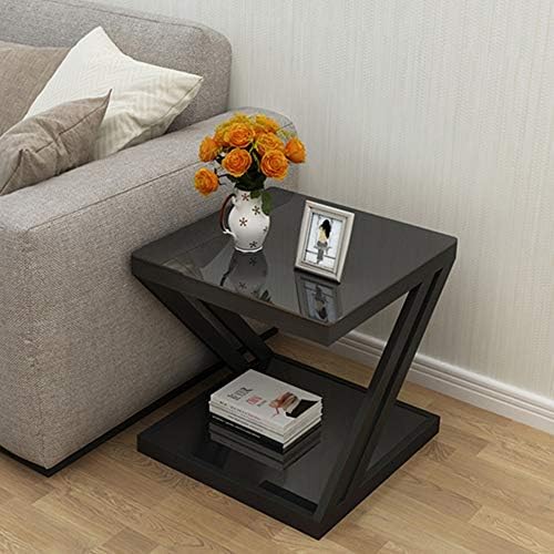 Telephone Table, Nordic Modern Square Side Table Living Room Sofa Coffee Table Telephone Table Bedroom Bedside Table 2-Tier Storage Table(Black