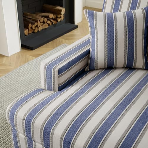 VANOMi 47" Chaise Lounge Chair, Adjustable Backrest, Navy Stripe Chenille | Recliner Sleeper Sofa with Pillows, Oversized Upholstered Single Sofa Bed, Lounge Chair for Living Room, Bedroom, Office