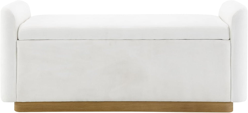 KEIKI 49" Storage Ottoman Bench with Safety Hinge, Ottoman with Storage, End of Bed Bench for Bedroom, Living Room, Entryway, Holds up to 350 lb, Beige