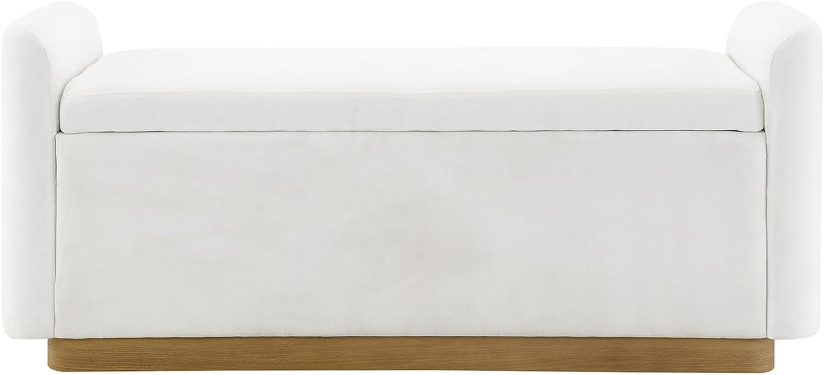 KEIKI 49" Storage Ottoman Bench with Safety Hinge, Ottoman with Storage, End of Bed Bench for Bedroom, Living Room, Entryway, Holds up to 350 lb, Beige