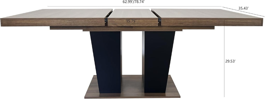 78.74" Extendable Dining Room Table for 4-10 People,Wooden Transformer Kitchen Dining Table with Black Double Sturdy Pedestal Base,Modern Expandable Large Table,Beige+Brown