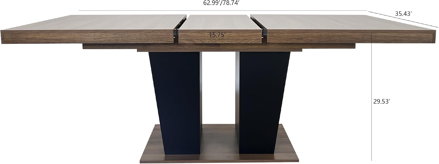 78.74" Extendable Dining Room Table for 4-10 People,Wooden Transformer Kitchen Dining Table with Black Double Sturdy Pedestal Base,Modern Expandable Large Table,Beige+Brown