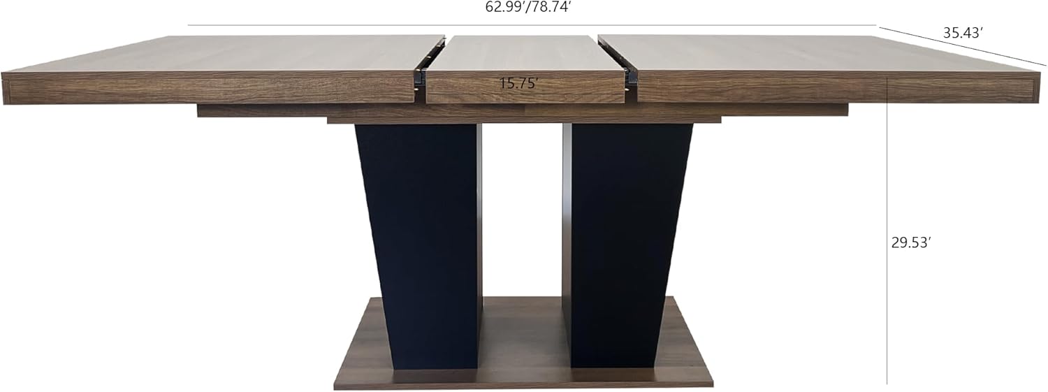 KEIKI 63"–79" Extendable Dining Table, Rectangular Wooden Kitchen Table with Dual Pedestal Base, Space-Saving Transformer Table for 4–10 People, Brown