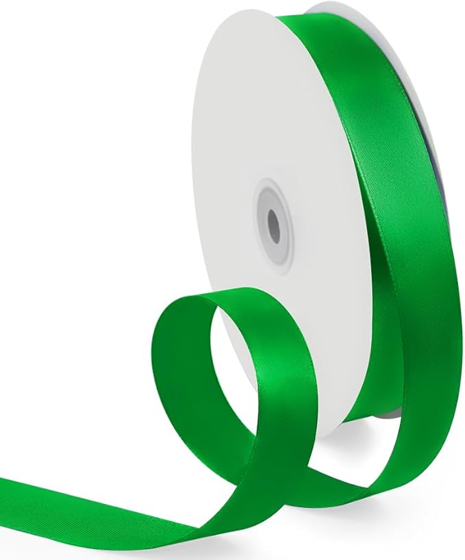 1 Inch 100 Yards Satin Ribbon Green, Solid Color Fabric Ribbon for Gift Wrapping, Wedding, Polyester Gift Ribbon for Birthday Party Decoration, Craft, Hair, Floral, Sewing