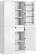 72" Tall Kitchen Pantry with Hidden Drawer, 8 Door Shelves & 3 Adjustable Shelves Farmhouse Cabinet, Versatile Cupboard for Kitchen, Dining & Bathroom (White)