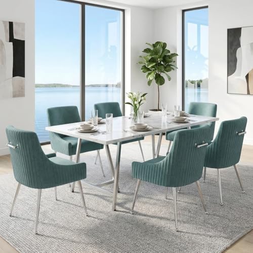 Dining Chairs Modern Style Velvet Upholstered Accent Chair Vanity Chair with Vertical Bar Tufted Chair with Silver Legs Set of 8 for Living Room,Dining Room,Bedroom