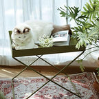 Telephone Table, Grass Green Metal Nightstand/End Table,Square Pallet Sofa Side Table,High and Narrow Entryway Table ，Telephone Table for Living Room,Bedroom and Off(Size