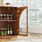 Sideboard Buffet Cabinet with Storage, 68" Walnut Credenza Accent Cabinet Buffet Table w/4 Arched Glass Doors & LED Light, Modern Coffee Bar Liquor Cabinet w/2 Shelves for Kitchen Entryway