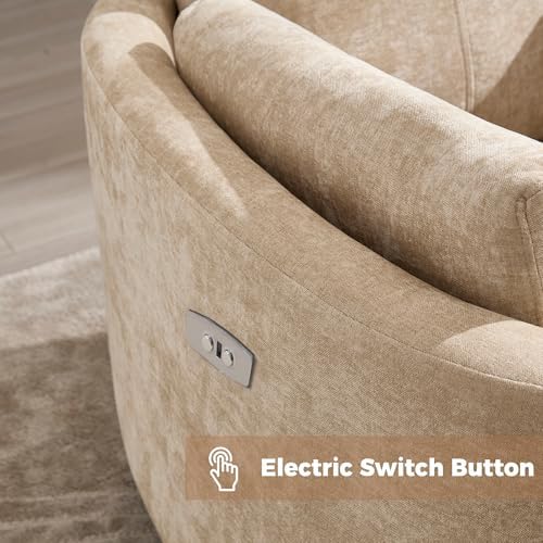 Power Recliner,Nursery Swivel Glider Rocking Chair with USB Port,Upholstered Adult Electric Recliner Rocking Chair with 2 Pillows for Living Room Bedroom (Khaki, Power-Driven)