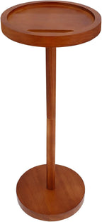 Solid Wood Pedestal Side Table With Weighted Base and Phone Holder for Small Spaces - Drink Table for Living Room, Bedroom, Sofa, Couch, Chair