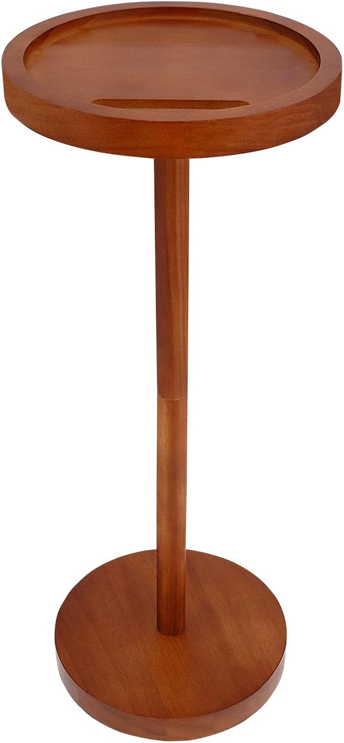 Solid Wood Pedestal Side Table With Weighted Base and Phone Holder for Small Spaces - Drink Table for Living Room, Bedroom, Sofa, Couch, Chair