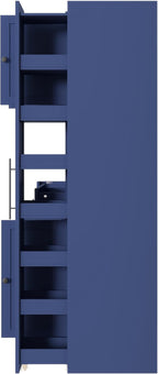 LUMISOL 70" Farmhouse Kitchen Pantry Storage Cabinet with Pull-Out Shelf, Wood Hutch Cabinet with Door Shelves and Drawer, Freestanding Food Hutch with Microwave Stand, Blue