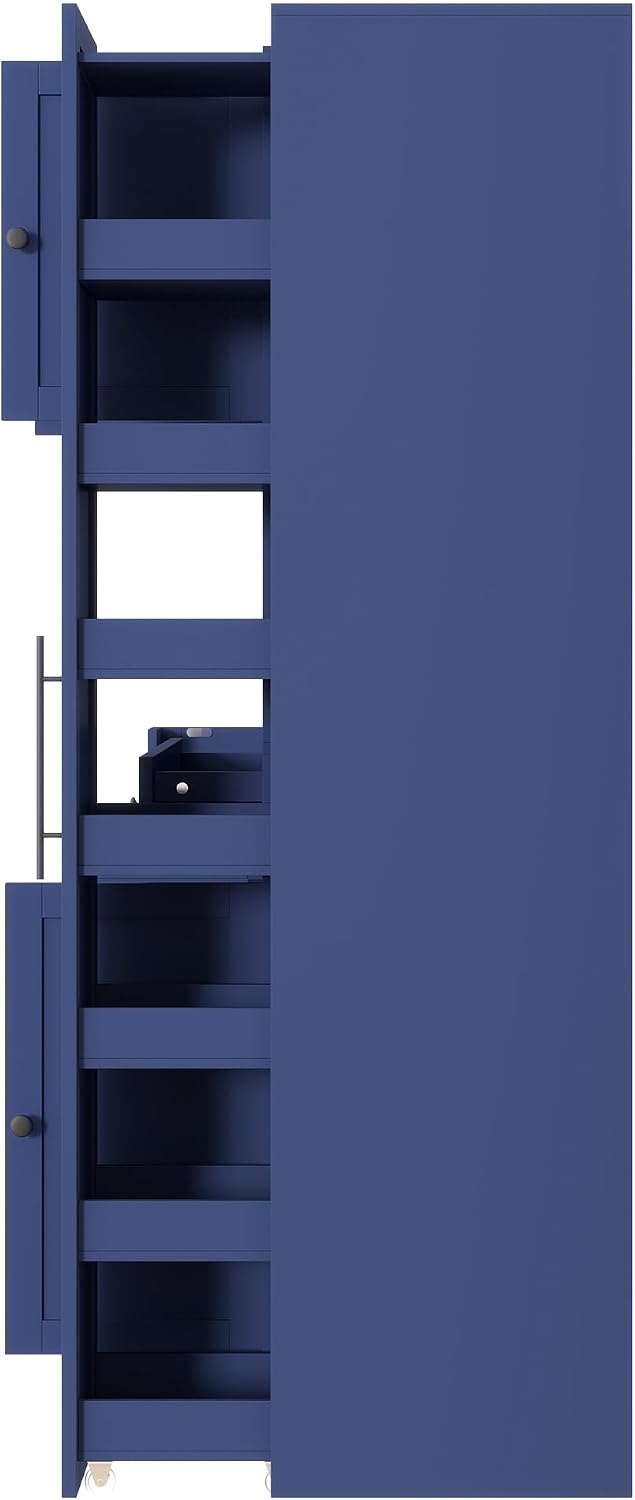 Buffet Cabinet with Hutch and Pull-Out Side Organizer, 70 in | P2 MDF, 6 doors, 5 adjustable shelves, 3-tier door shelves, pull-out side organizer with wheels, 52.8 W x 17.7 D x 70.1 H in
