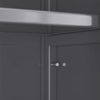Metal Kitchen Pantry Storage Cabinet on Locking Casters, Double Ribbed Glass Doors, Multi Shelf Organizer for Microwave Appliances, Countertopware, Dining Room, Laundry, Garage (Grey)
