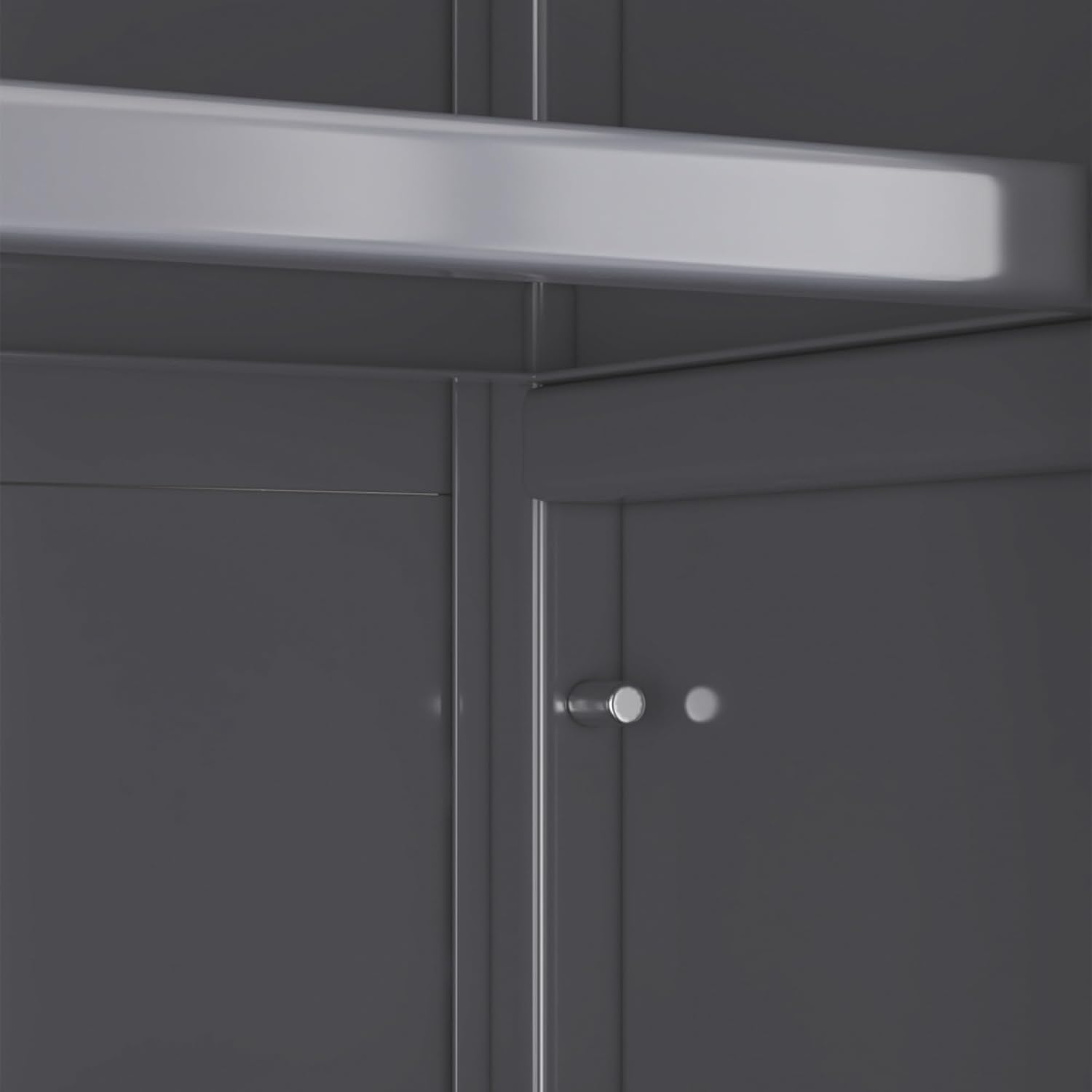 Metal Kitchen Pantry Storage Cabinet on Locking Casters, Double Ribbed Glass Doors, Multi Shelf Organizer for Microwave Appliances, Countertopware, Dining Room, Laundry, Garage (Grey)