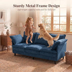 KYJ 69” Small Sofa, Cloud 3-Seat Love Seat, Small Couch for Living Room | 3 Layer Cushion, Washable Pillow, Deep Seat, Chenille Fabric, Raised Leg, Curved Armrest, In a Box for Small Spaces, Blue