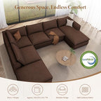 Vesgantti 7 Seater Sectional Couch, 141.7" Large Cloud Sofa, Brown | U Shaped Modular Couch with Chaise Ottoman, Deep Seat Sofa for Living Room, Pinstripe Corduroy, Curved Armrest, No Assembly