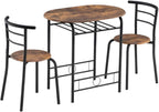 VINGLI 3 Piece Dining Set, Small Kitchen Table Set for 2, Breakfast Table Set, Kitchen Wooden Table with 2 Chairs for Small Space/Dining Room/Apartment, Metal Frame, Wine Rack, Burnt Brown