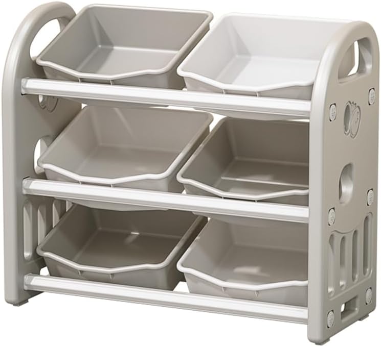 Kids Toy Storage Organizer, 3-Tier Shelves Multi-Functional Kids Storage Organizer with 6 Removable Bins Large Storage Capacity for Boys Girls Bedroom Playroom, Nursery (Grey)
