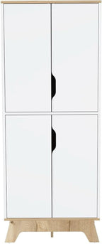 Pamplona Double Kitchen Pantry, Double Door, Four Legs, Four Shelves -Light Oak/White
