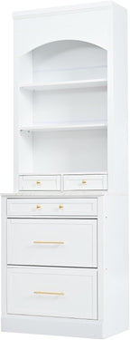 84'' Tall Kitchen Pantry, Storage Cabinet with 5 Storage Drawers and Adjustable Shelf, Anti-Tip Safety, Faux Marble Top Display Cupboard for Kitchen, Dining Room, Living Room, White