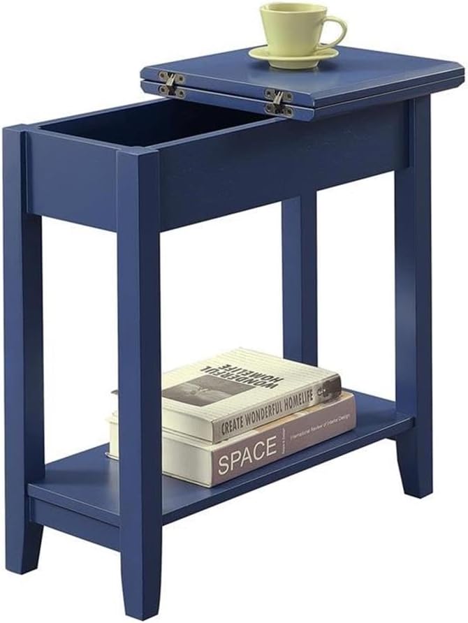 Pemberly Row Contemporary Flip Top End Table, 24" H x 11" W x 23" D, Blue Wood Finish, Narrow Silhouette with Storage Compartment, Hinged Tabletop, Functional Accent Table for Living Room or Bedroom