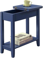Pemberly Row Contemporary Flip Top End Table, 24" H x 11" W x 23" D, Blue Wood Finish, Narrow Silhouette with Storage Compartment, Hinged Tabletop, Functional Accent Table for Living Room or Bedroom