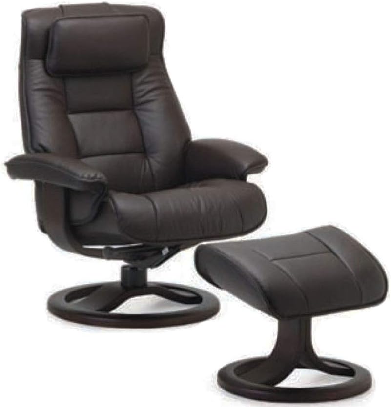 Fjords Mustang Large Leather Recliner Chair and Ottoman Norwegian Ergonomic Furniture Nordic Line Genuine Black Leather Cherry Wood