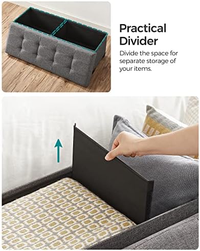 SONGMICS Storage Ottoman Bench, Foldable Foot Rest with Legs | End of Bed Bench, Storage Chest, 43.3 x 15 x 15.8 Inches, Load up to 660 lb, Slate Gray, MELISA Collection ULSF018G01