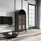 Modway Nolan Modern Farmhouse 71 Inch Tall Arched Storage Display Cabinet in Black Oak