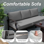 ALAULM Aluminum 3-Seat Patio Furniture Set, Metal Outdoor Furniture Sectional Sofas w/5.1" Cushions for Patio, Backyard, Poolside-Grey