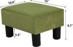 Adeco Small Velvet Foot Stool for Living Room & Bedroom, Boho Chic Upholstered Ottoman Footrest with Thick Padded Seat, Compact Under Desk Stool, 15 inch, Grass Green, Supports 335 lbs