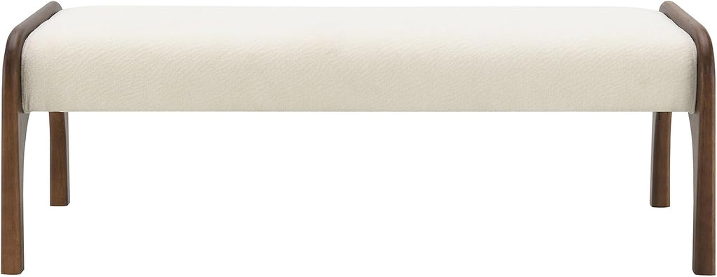 GDFStudio 50.25" Upholstered Long Bench, Modern Chenille Dining Bench with Solid Wood Legs, Padded Entryway Bench Seat for Bedroom End of Bed Kitchen Hallway Living Room, Beige