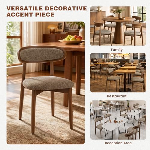 Dining Chairs Set of 6, Upholstered Dining Room Chairs with Solid Wood Legs | Mid Century Modern Dining Chairs, Fabric Kitchen Chairs with Ergonomic Curved Backrest for Dining Room, Vanity, Camel