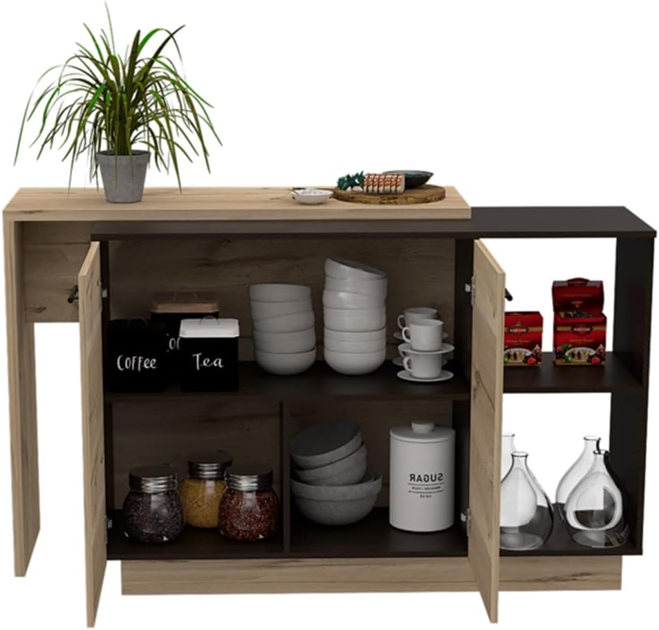 2-Shelf 1-Drawer Kitchen Island Wenge and Light Oak | Includes 5 shelves and 2 doors for storage and display