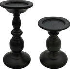 Pillar Candle Holders Stands Set of 2, Candle Holders for Pillar Candles Decorative Candlestick Holder for Fireplace, Home Decor, Dinning, Party, Wedding, Matte Black, 6.2" & 8.7"