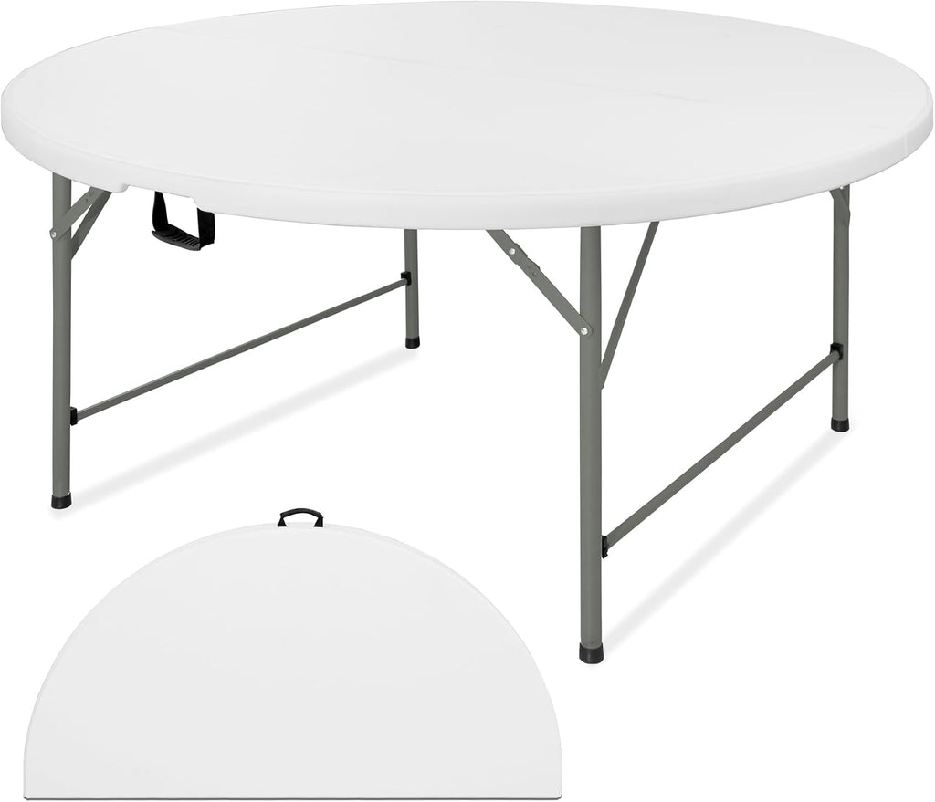 4 FT Round Folding Tables with Carrying Handle Lightweight Portable Plastic Commercial Table Steel Legs for Party, Dining, Wedding, Events, Picnic Indoor, Outdoor (White,1 Pack)