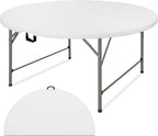 4 FT Round Folding Tables with Carrying Handle Lightweight Portable Plastic Commercial Table Steel Legs for Party, Dining, Wedding, Events, Picnic Indoor, Outdoor (White,1 Pack)