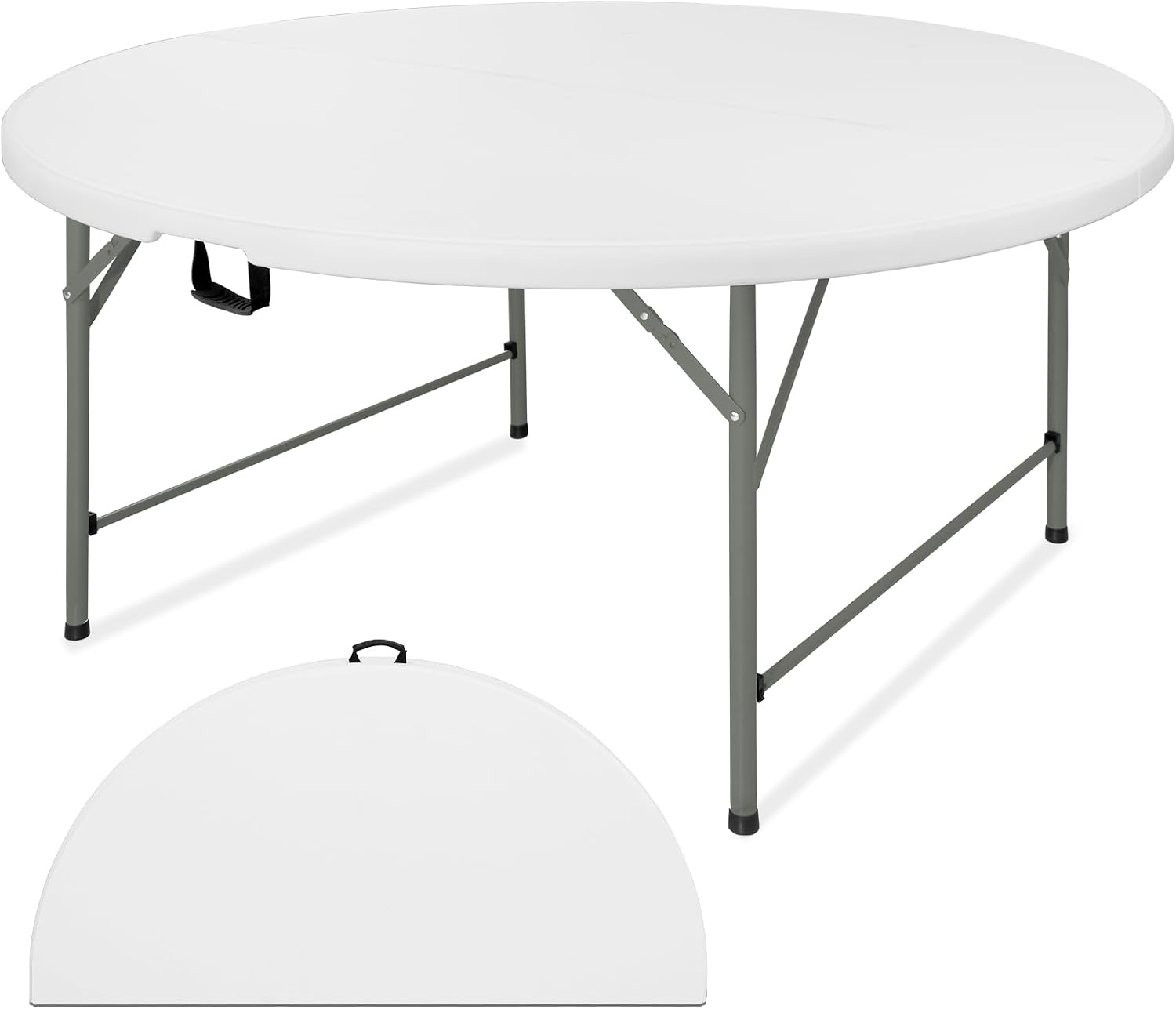 4 FT Round Folding Tables with Carrying Handle Lightweight Portable Plastic Commercial Table Steel Legs for Party, Dining, Wedding, Events, Picnic Indoor, Outdoor (White,1 Pack)