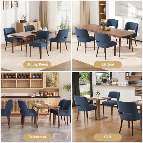 Dining Chairs Set of 2,Modern Dining Room Chairs with Thick Cushions,Linen Upholstered Kitchen Dining Chairs with Wood Legs for Kitchen Dining Room Living Room,Darkblue