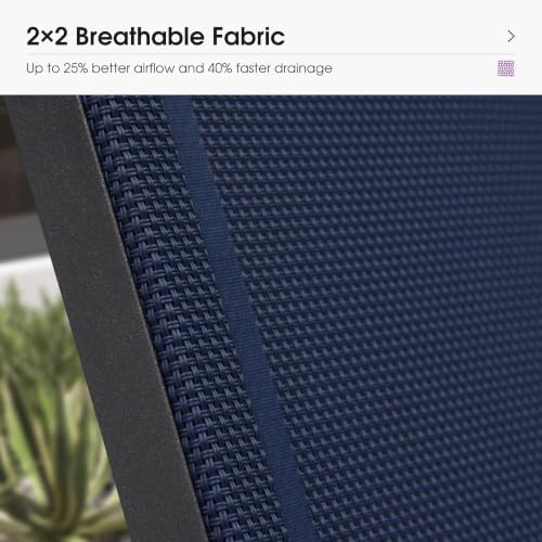 PURPLE LEAF Lounge Chair Outdoor Set of 2 w/Armrest & 1 Table, Navy Blue | Sleek, modern curves add a resort-style aesthetic that instantly upgrades the overall look of your backyard oasis