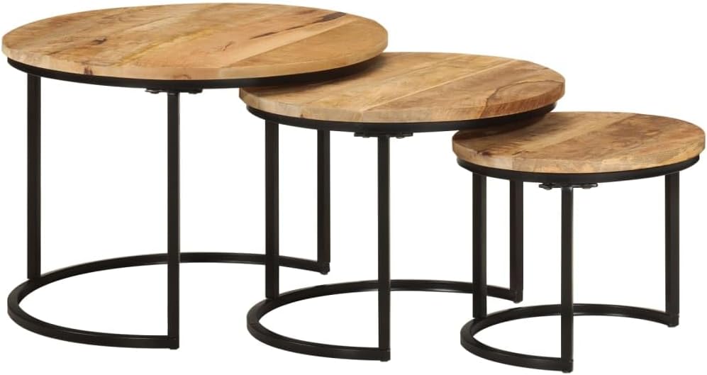 Nesting Tables 3 pcs Solid Mango Wood | Space-Saving Design, Sturdy Tabletop, Versatile for Living Room, Bedroom, Office