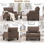 Modern Upholstered Living Room Chairs, Accent Chair with Storage Armrest, Comfy Large Armchair, Fabric Single Sofa ReadingChair for Bedroom, Dark Brown